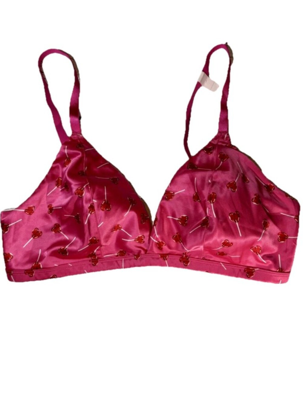 NWT Victoria's Secret Satin Triangle Bralette XXL Pink Heart Lollipop Print Cute - Picture 5 of 5